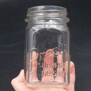 Vintage Presto Supreme Mason Jar Square Pint Canning Jar Duraglass Regular Mouth